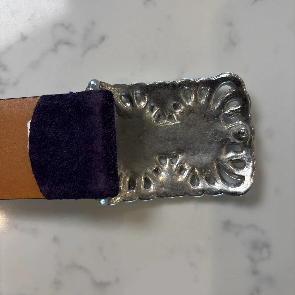 Lauren‎ Ralph Lauren Purple Suede Leather Silver Rhinestone Buckle Belt Size MED
